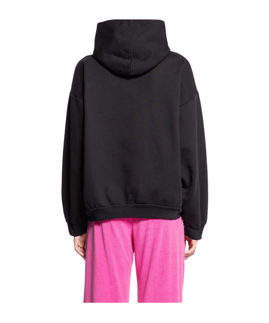 Balenciaga Logo-embroidered Cotton Hoodie In Black