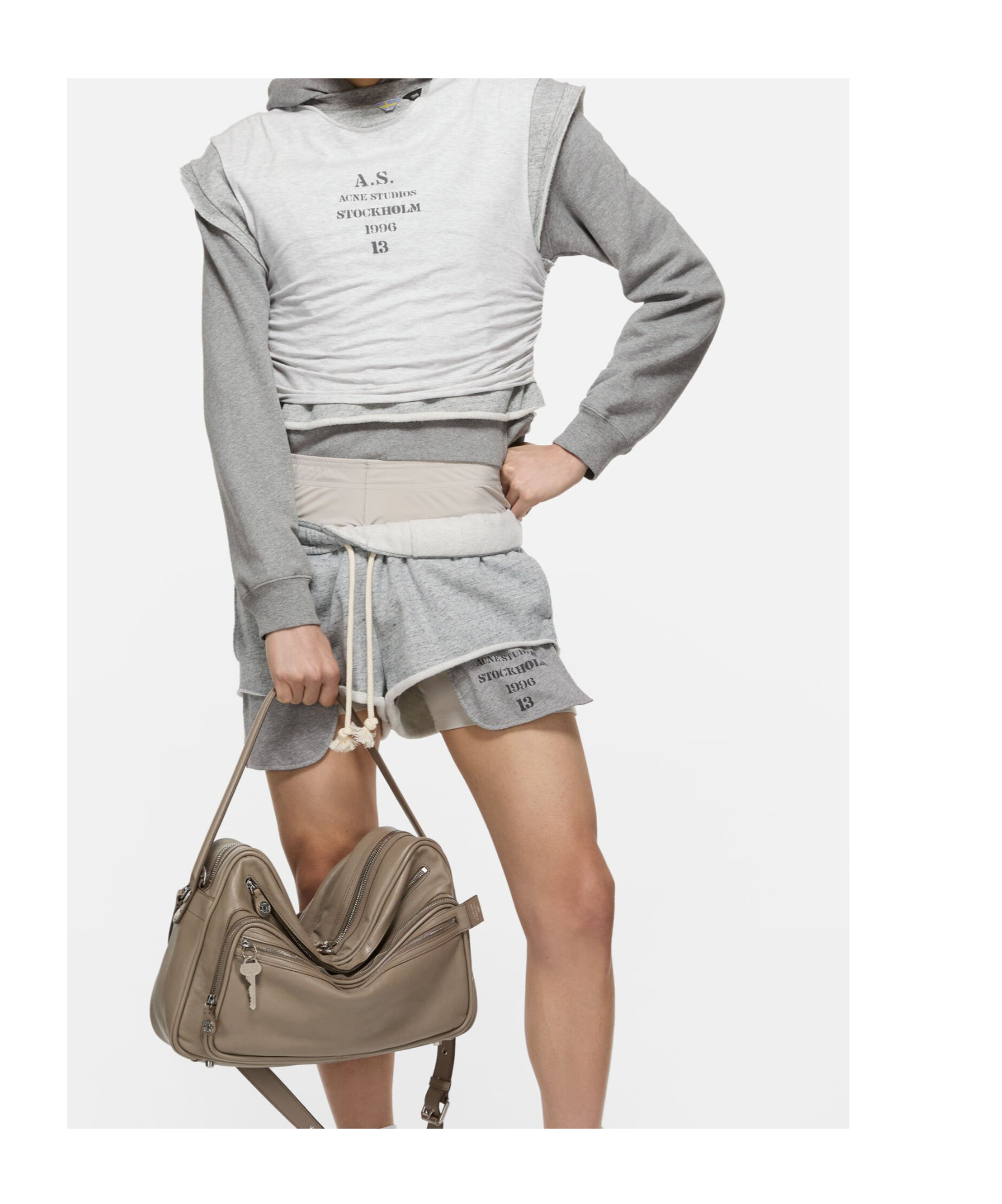 Acne Studios Frederico Stencil Logo Layered Hooded Sweatshirt In Gray