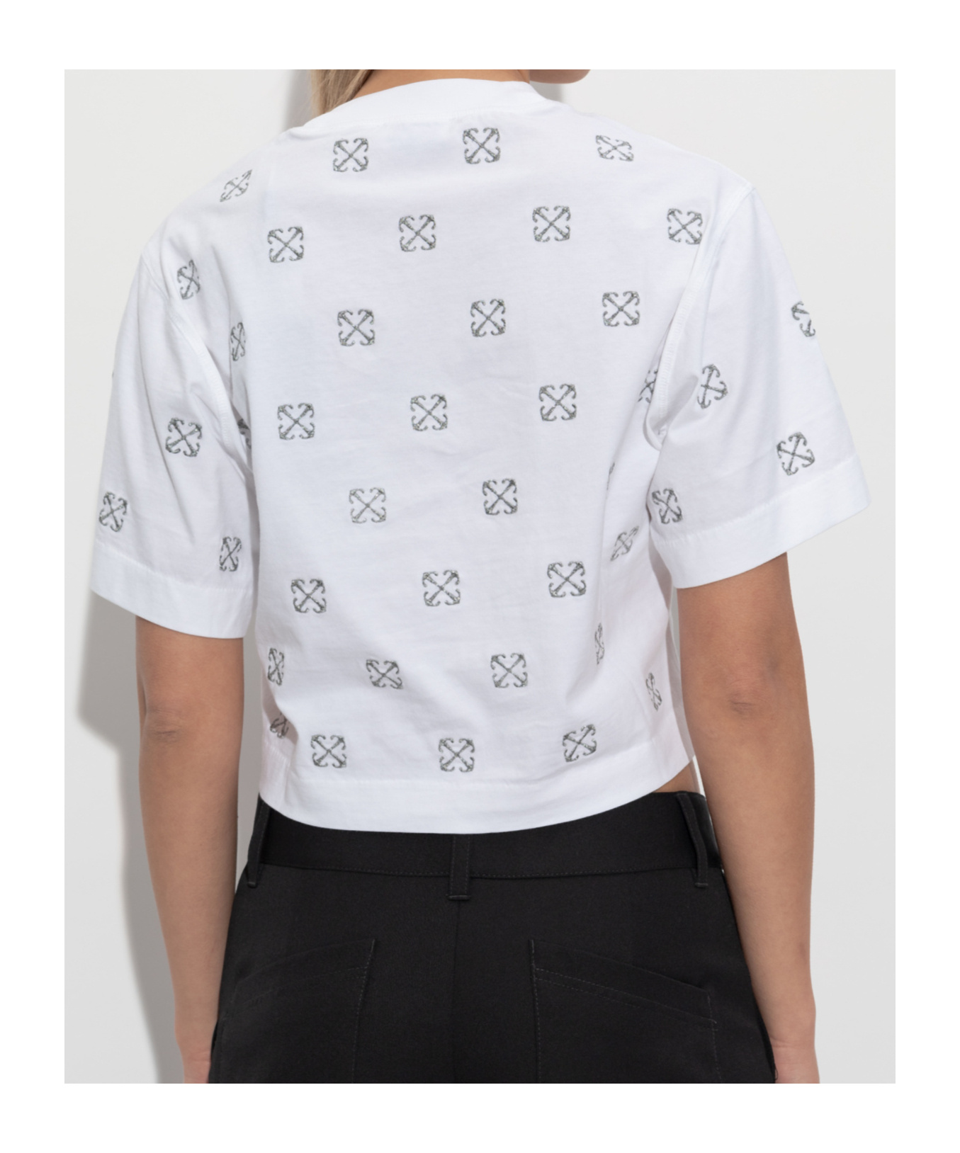 Off-white Monogram-embroidered Cropped T-shirt In White