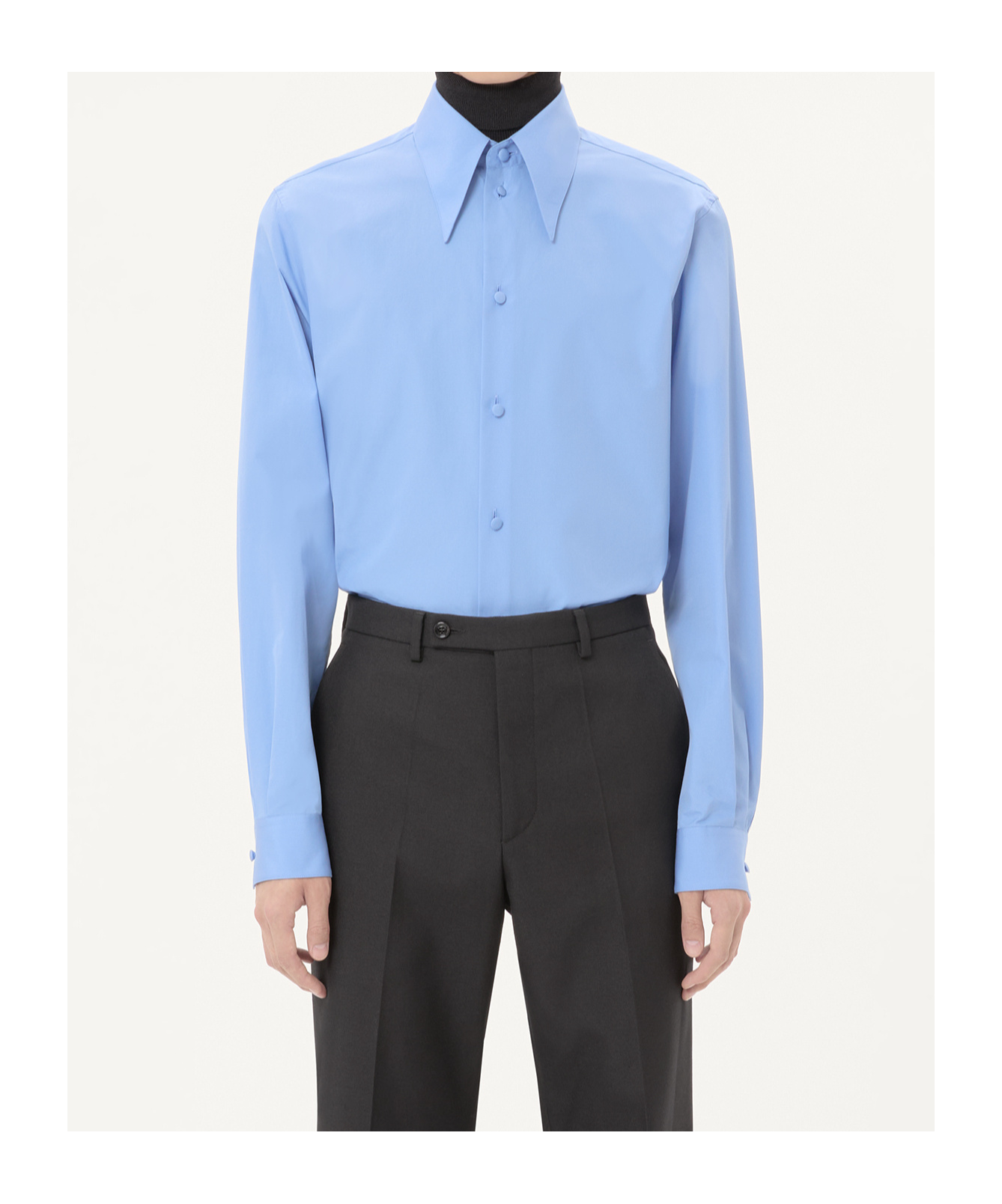Valentino Pointed-collar Cotton Shirt In Blue