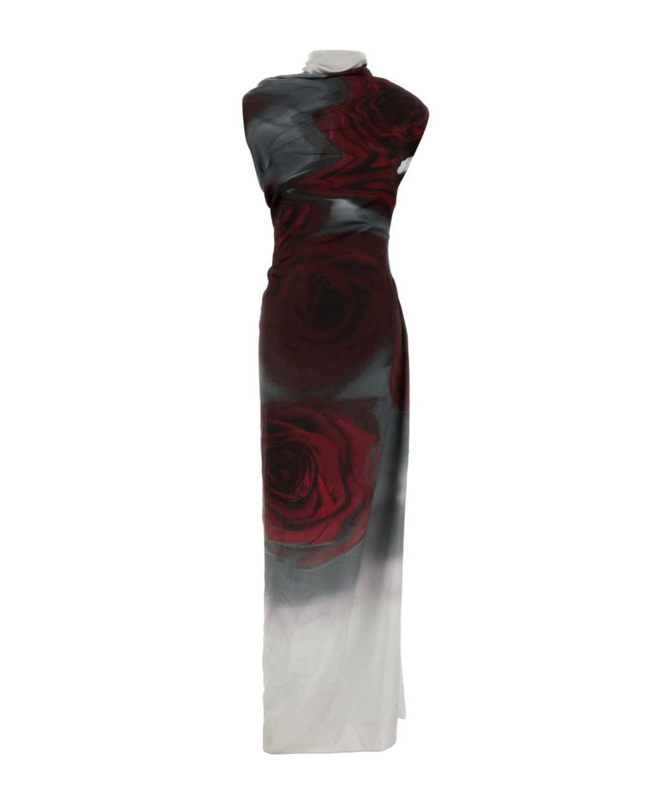 Jean Paul Gaultier Floral Maxi Dress With Blurry Roses Print In Black