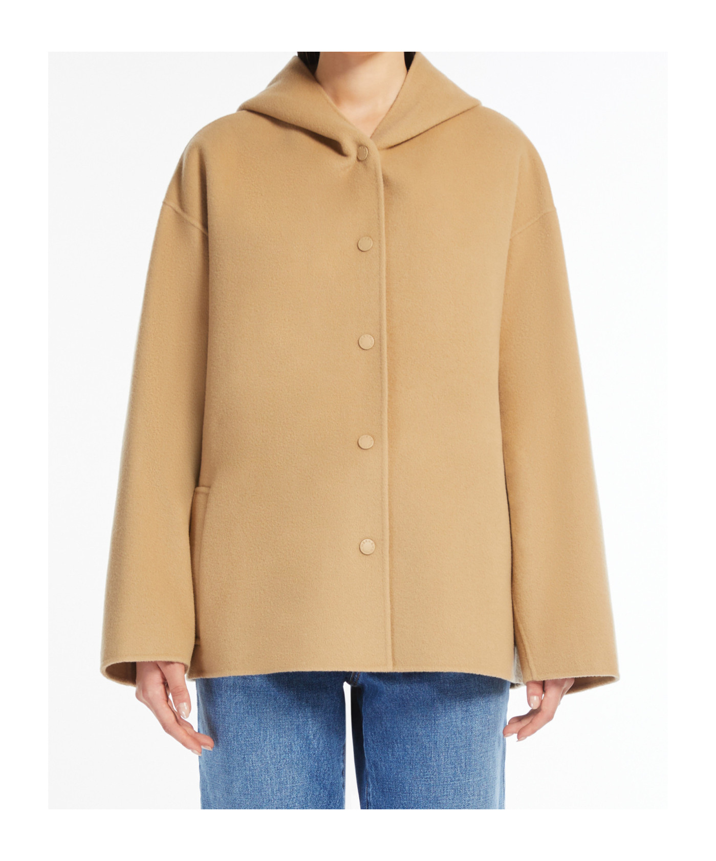 Weekend Max Mara Long-sleeved Hooded Coat In Nude