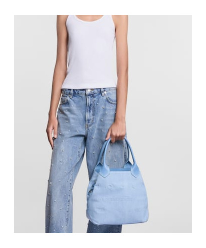 Hogan Cotton Denim Tote Bag In Blue In Light Blue