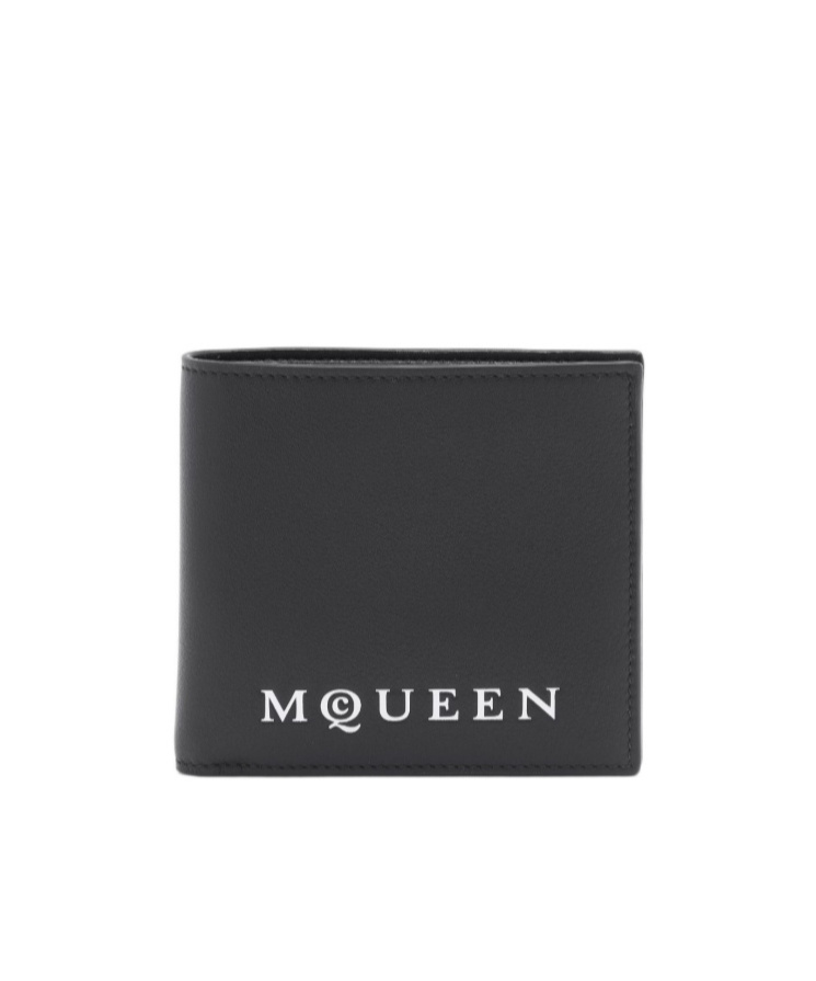 Alexander Mcqueen Bifold Wallet In Smooth Calf Leather With Logo Print In Black