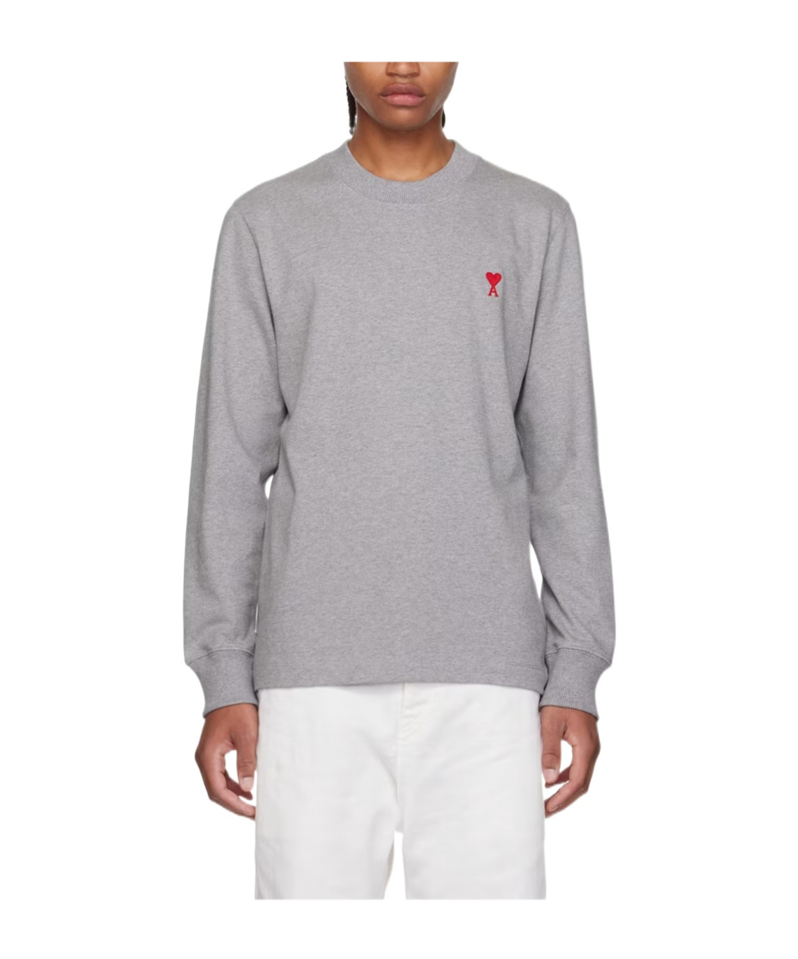 Ami Alexandre Mattiussi Round Collar And Long-sleeved T-shirt In Gray