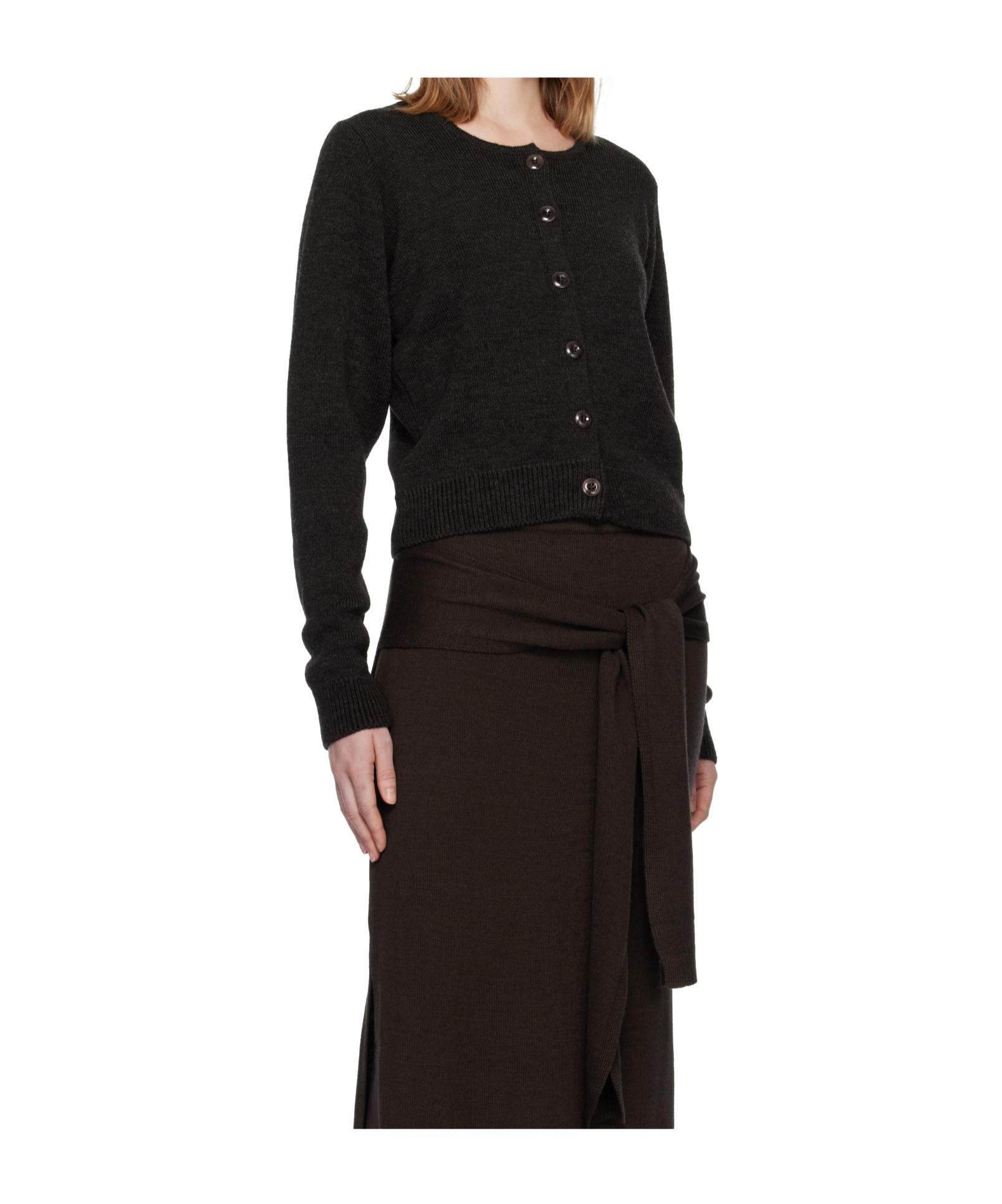 Lemaire Crew Neck Knitwear Long Sleeve Ribbed Style In Brown
