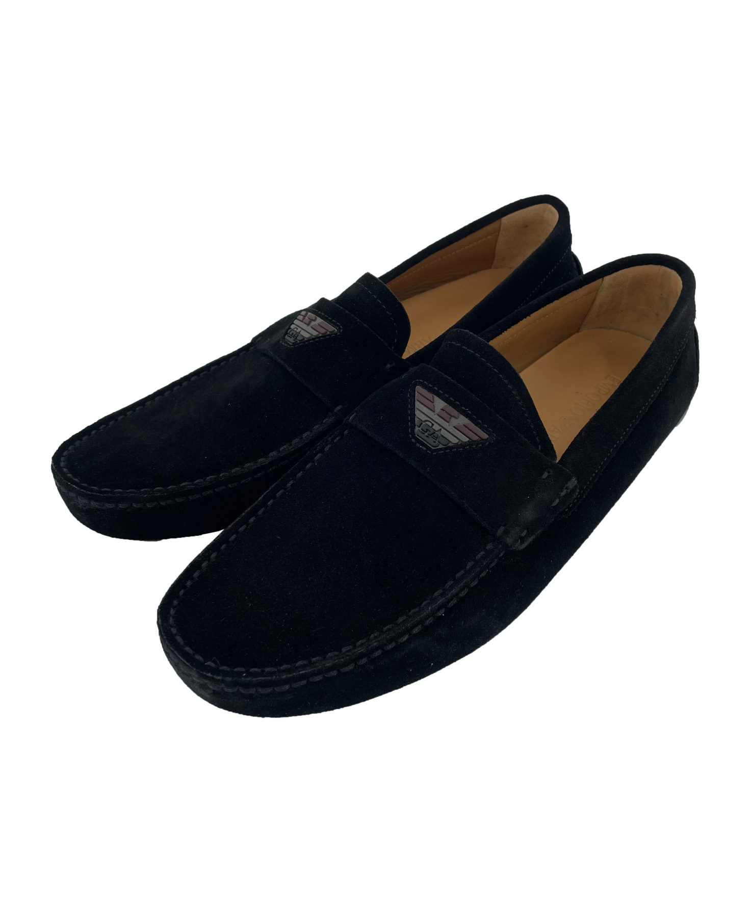 Emporio Armani Eagle Label Round-head Loafers In Black