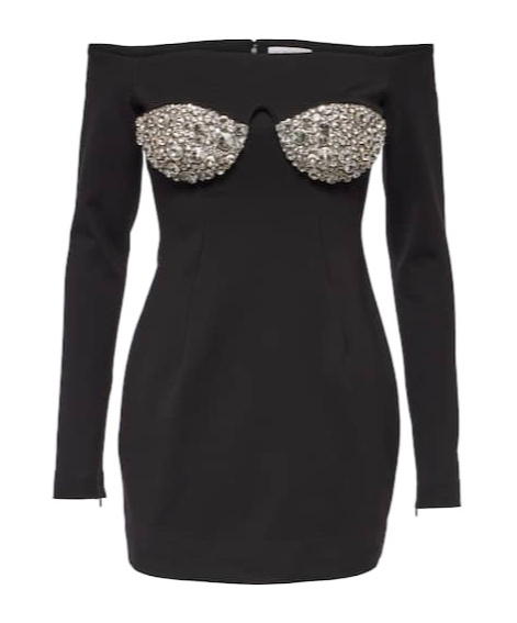 Area Crystal-embellished Off-shoulder Minidress In Black