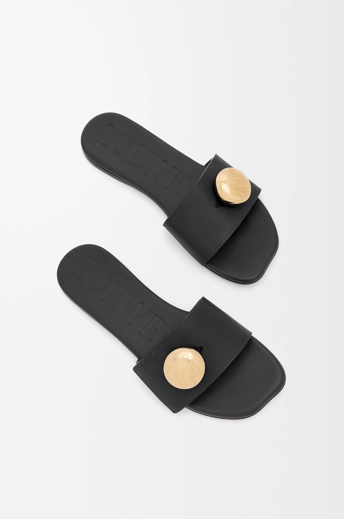 Loewe Elegant Black Calf Leather Sandals With Gold Embellishment In Black