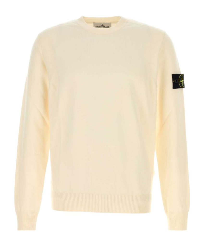 Stone Island Ribbed Crew-neck Cotton Sweater With Long Sleeves In Neutral