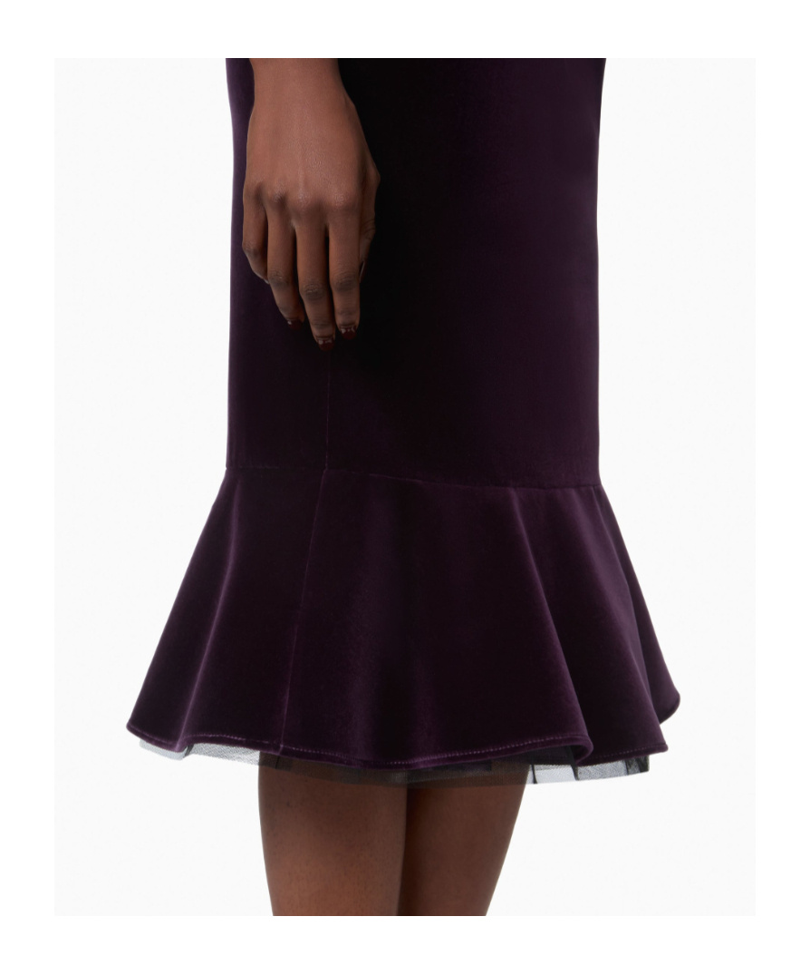 Nina Ricci Knee Length Velvet Skirt With Ruffled Hem In Purple