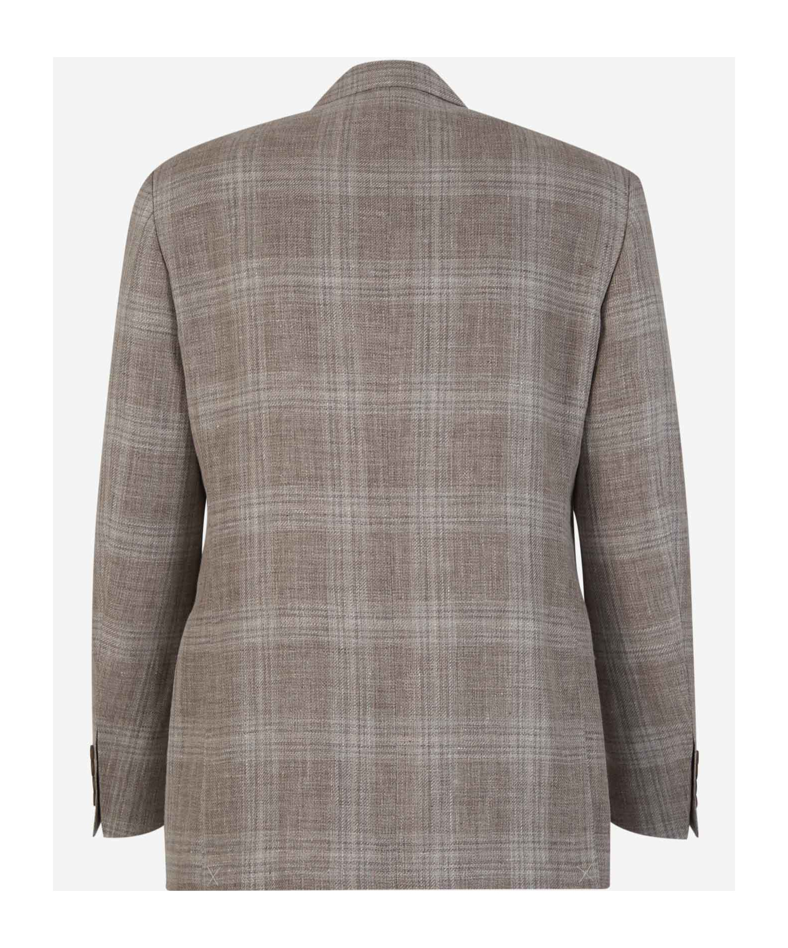 Canali Long-sleeved Plaid Blazer In Gray