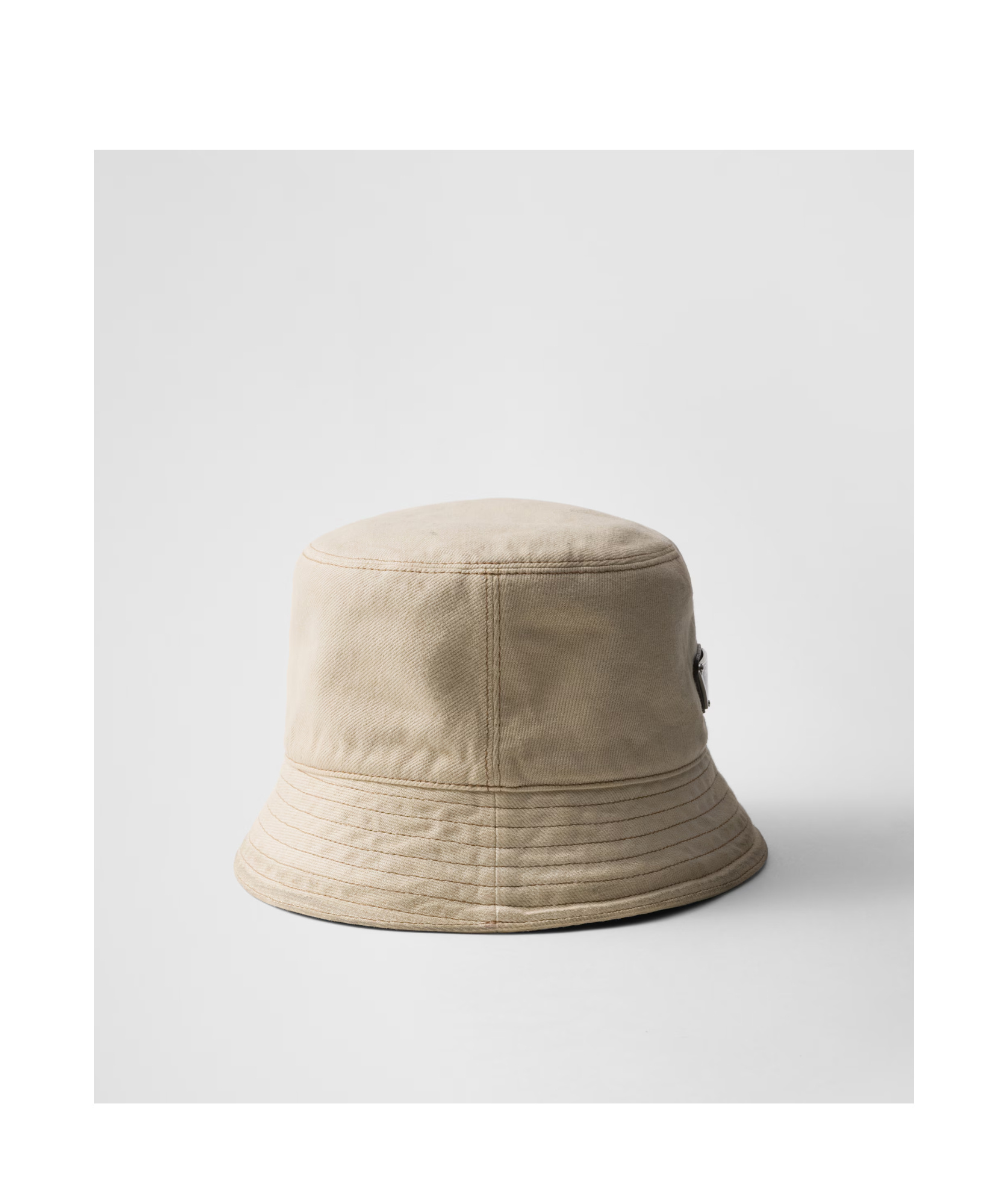 Prada Mens Neutral Worn Bull Logo-plaque Denim Bucket Hat In Nude
