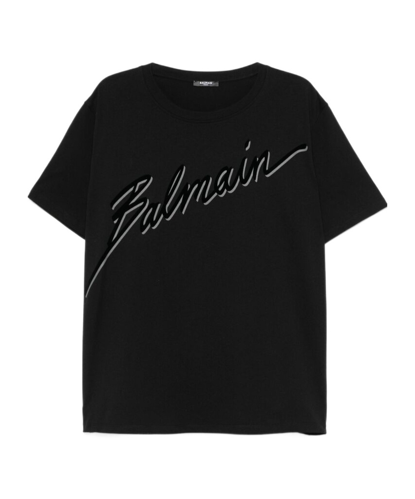 Balmain Men Black T-shirt With Logo Lettering On The Front In Cotton Man In Black