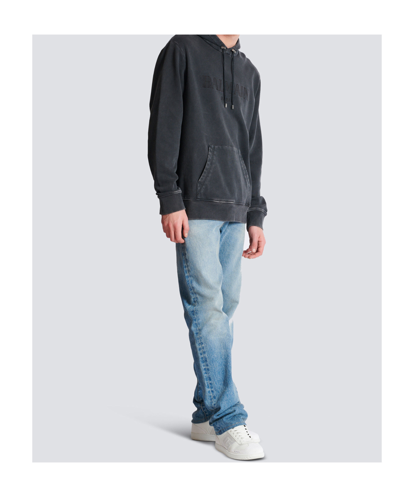 Balmain Logo-embroidered Cotton-jersey Hoodie In Black