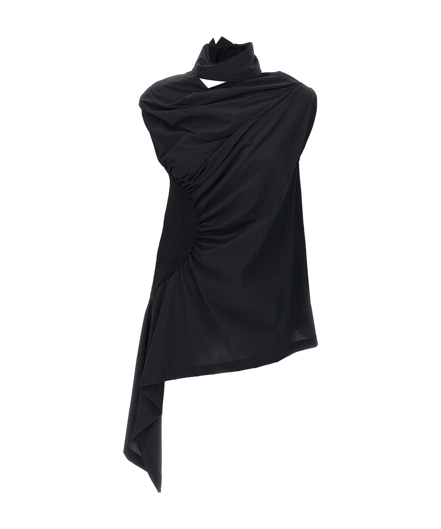Issey Miyake Crepe Asymmetric Blouse In Black