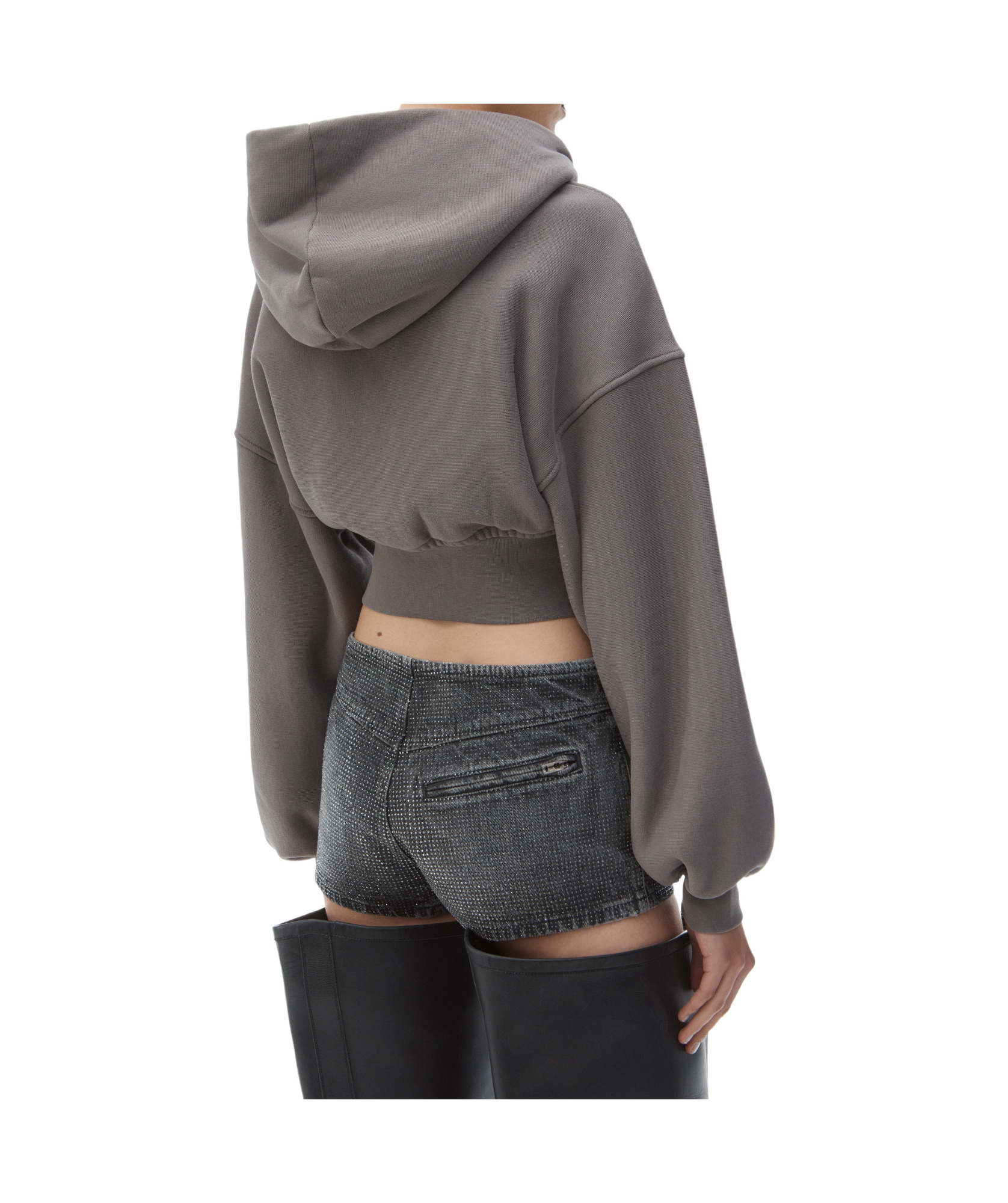 Alexander Wang Zippered Hooded Sweatshirt In Gray