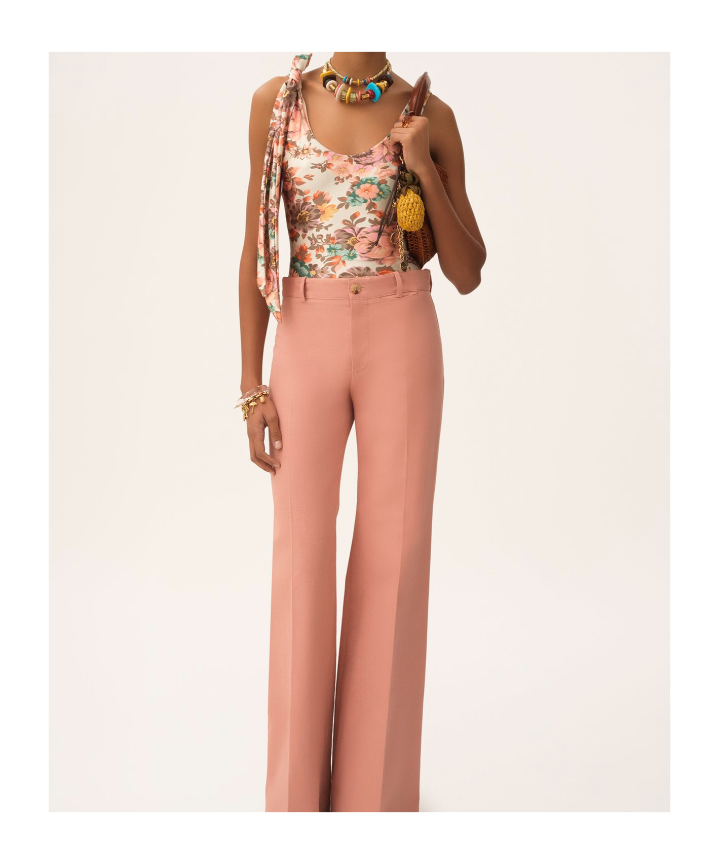 Chloé Bow-embellished Floral-print Swimsuit In Pink
