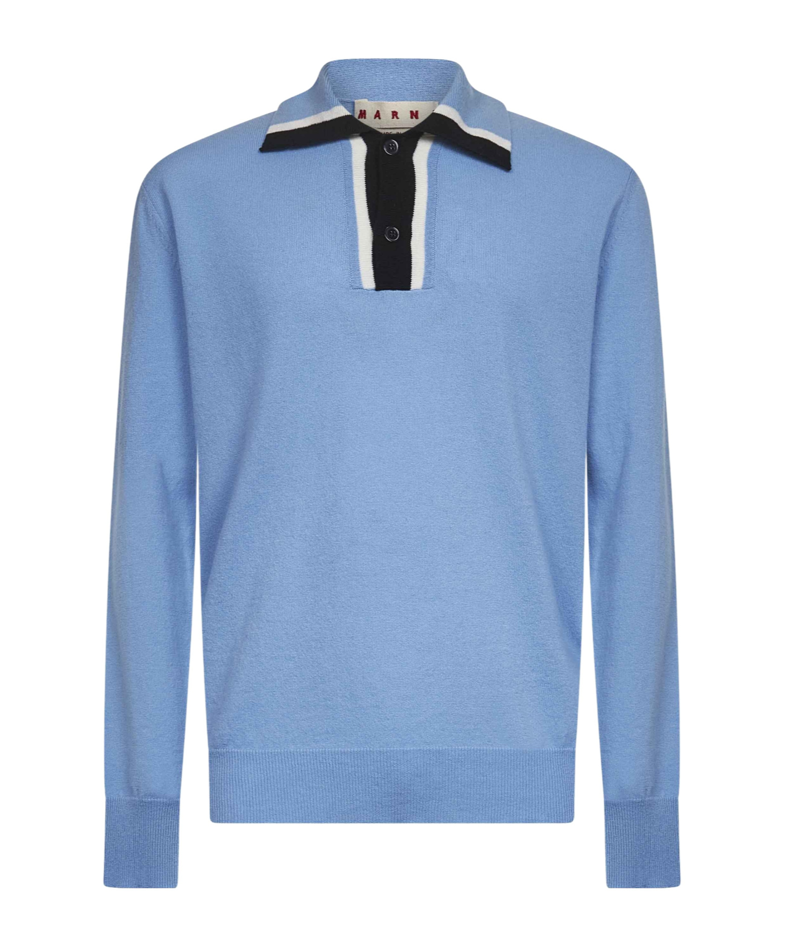 Marni Men Light Blue Virgin Wool Knit Polo Shirt In Blue