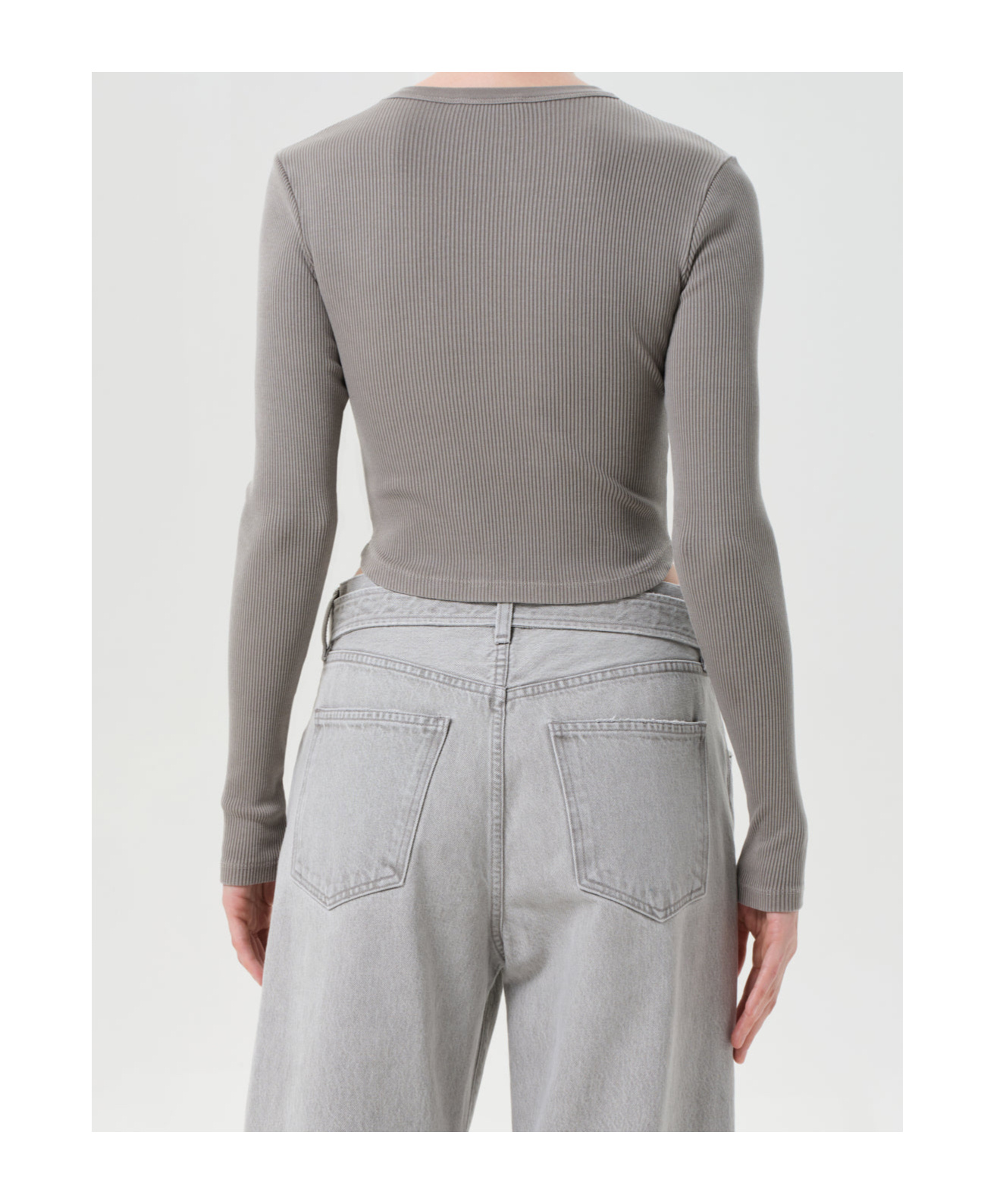 Agolde Long-sleeved Ribbed T-shirt In Gray