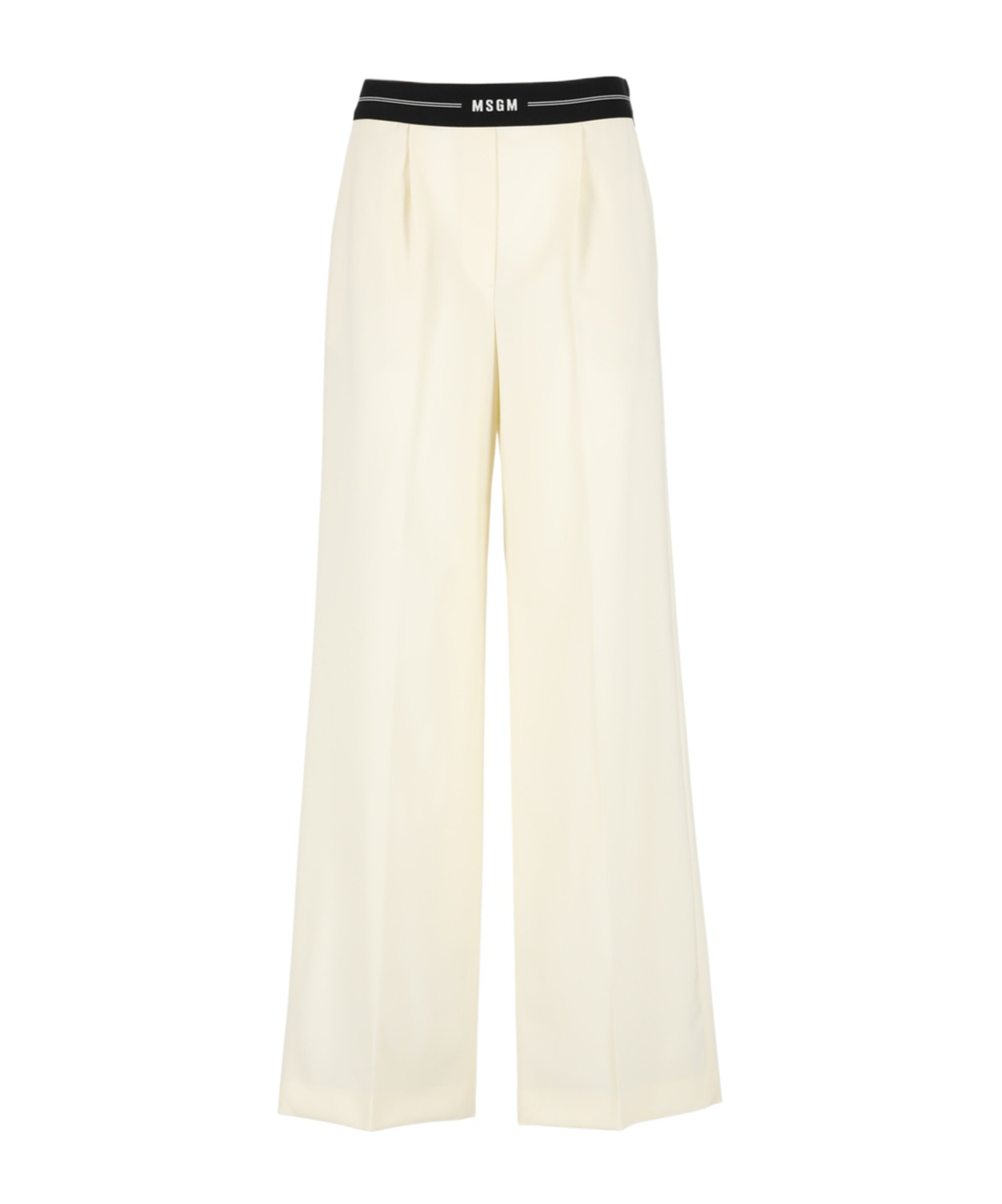 Msgm Logo-waistband Wide-leg Trousers In White