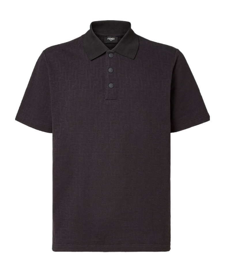 Fendi Black Piqué Ff Jacquard Polo Shirt