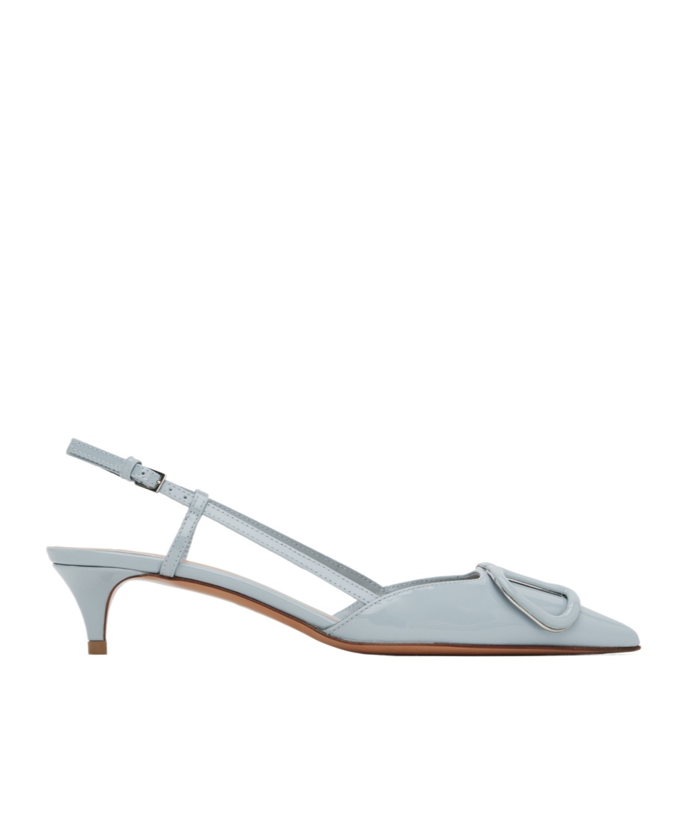 Valentino Vlogo Signature Patent Leather Slingback Pumps In Gray
