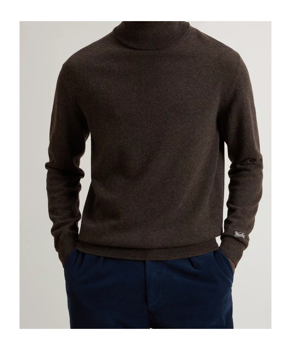 Woolrich High Neck Brown Wool Sweater In Brown