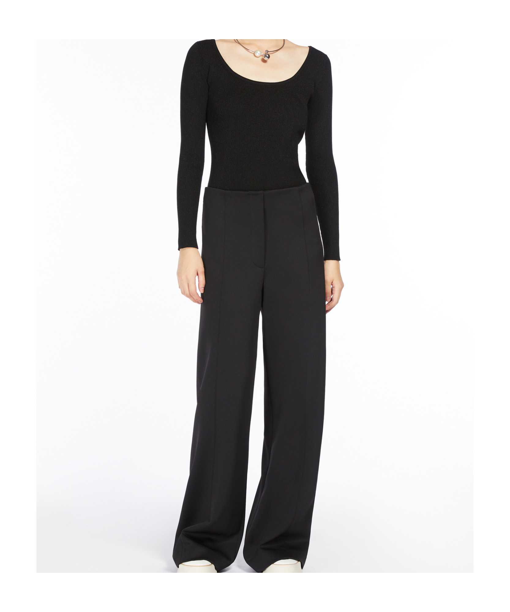 Max Mara Long Wide-leg Trousers With Tailored Fit And Side Pockets In Black