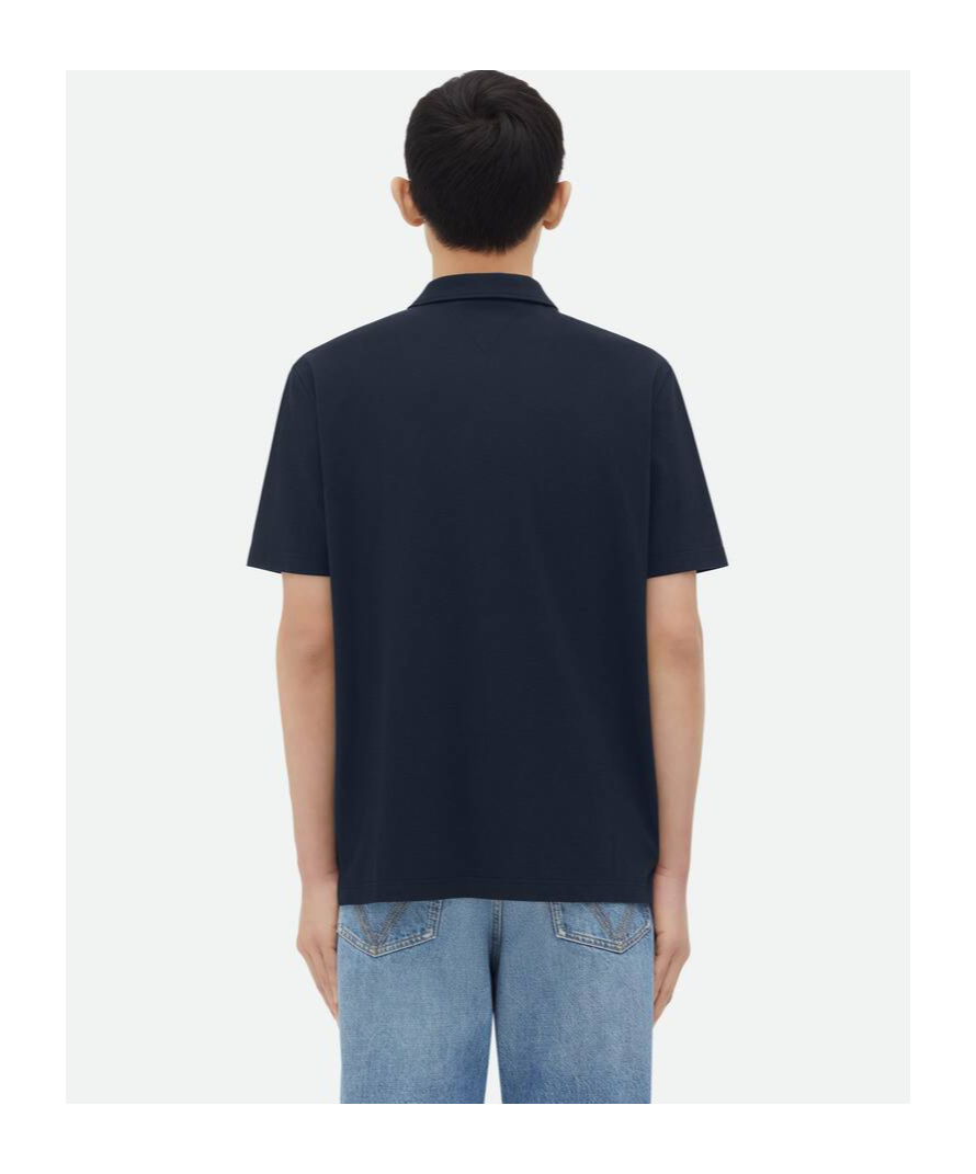 Bottega Veneta Blue Polo With Classic Collar And Embroidered Logo On The Front In Tone On Tone Cotto In Black