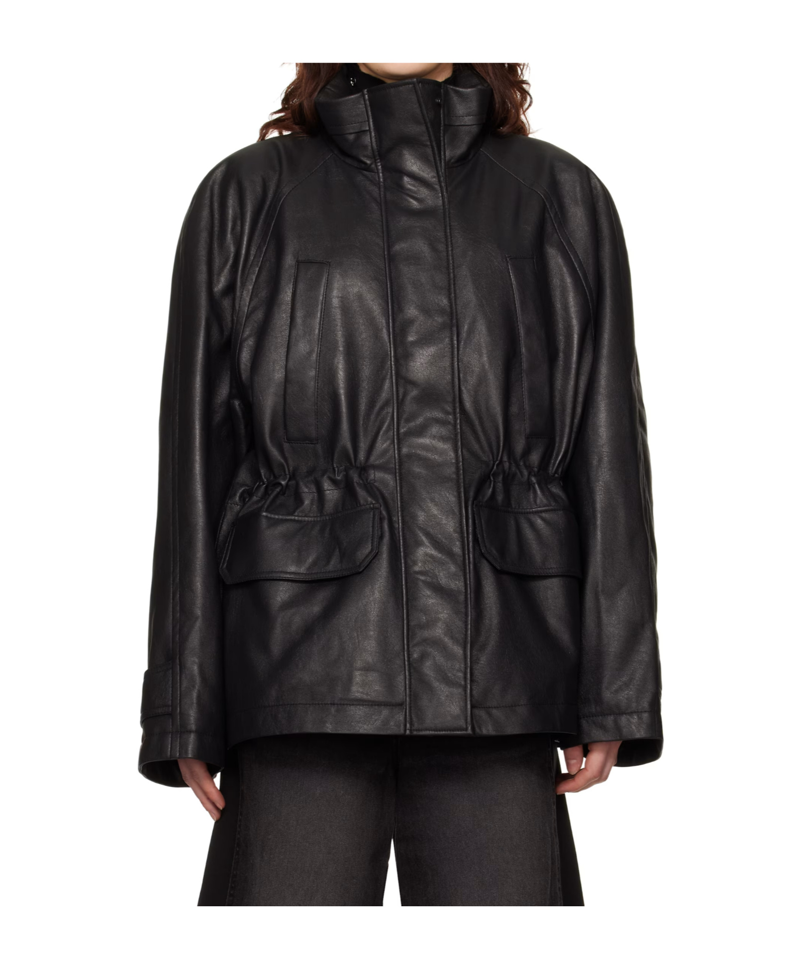 Juunj Black Utility Safari Faux-leather Jacket In Black