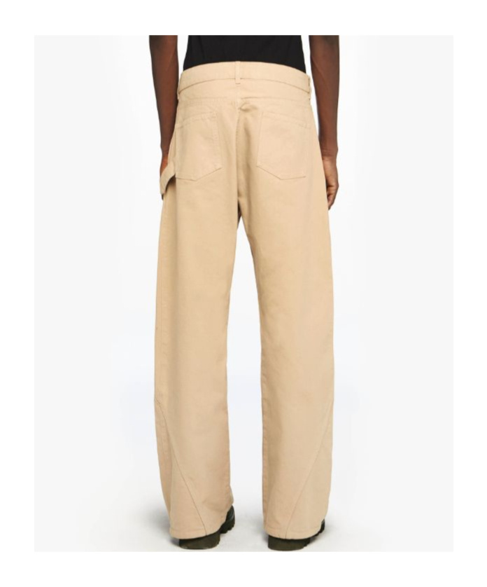 Jw Anderson Mens Twisted Workwear Panelled Wide-leg Cotton Trousers Flax In Nude
