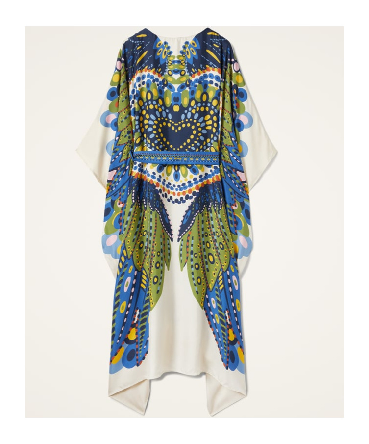 La Doublej Multicolor Kaftan With Belted Waist And All-over Graphic Print In Blue
