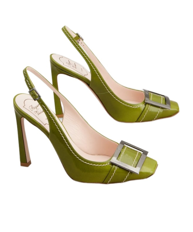 Roger Vivier Trompette Slingback Pumps In Patent Leather In Green