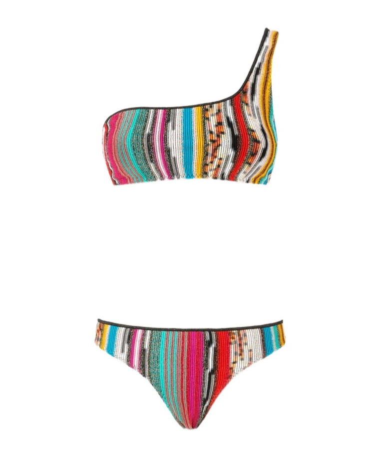 Missoni One-shoulder Multicolored Striped Bikini In Multicolor