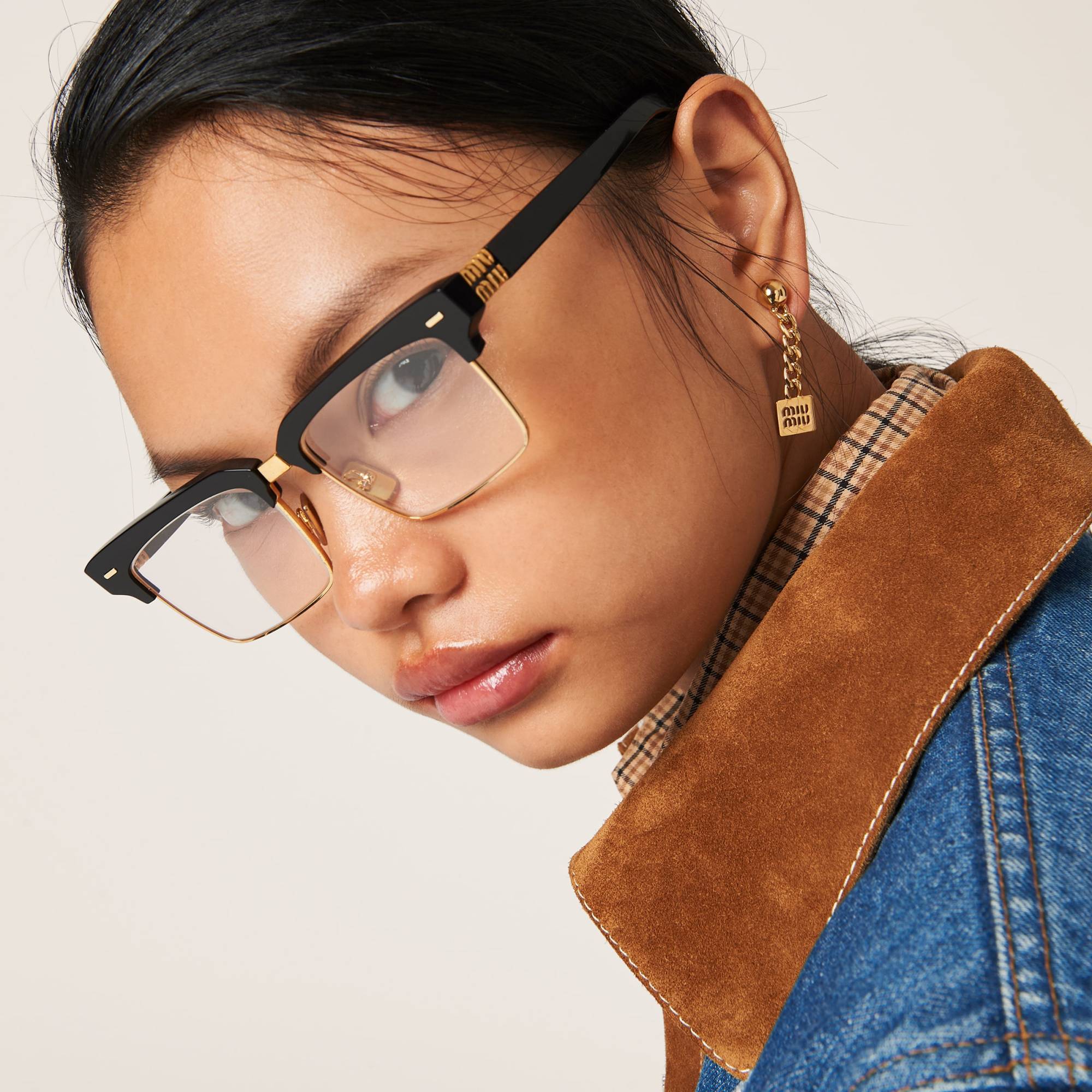 Miu Miu Logo-detailed Drop Earrings In Yellow
