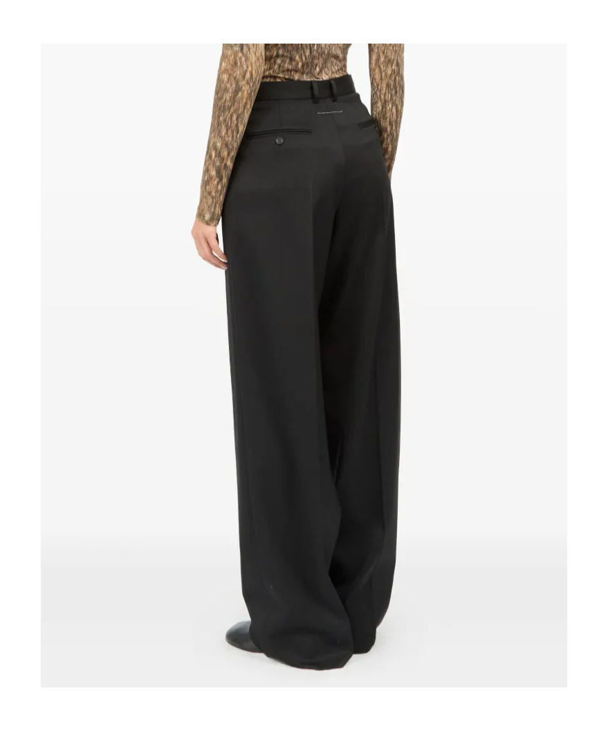 Mm6 Maison Margiela Black Virgin Wool Blend Straight Trousers In Black
