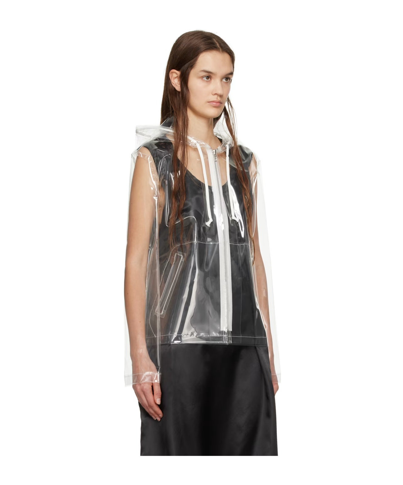 Comme Des Garçons Slogan-print Transparent Jacket In Black