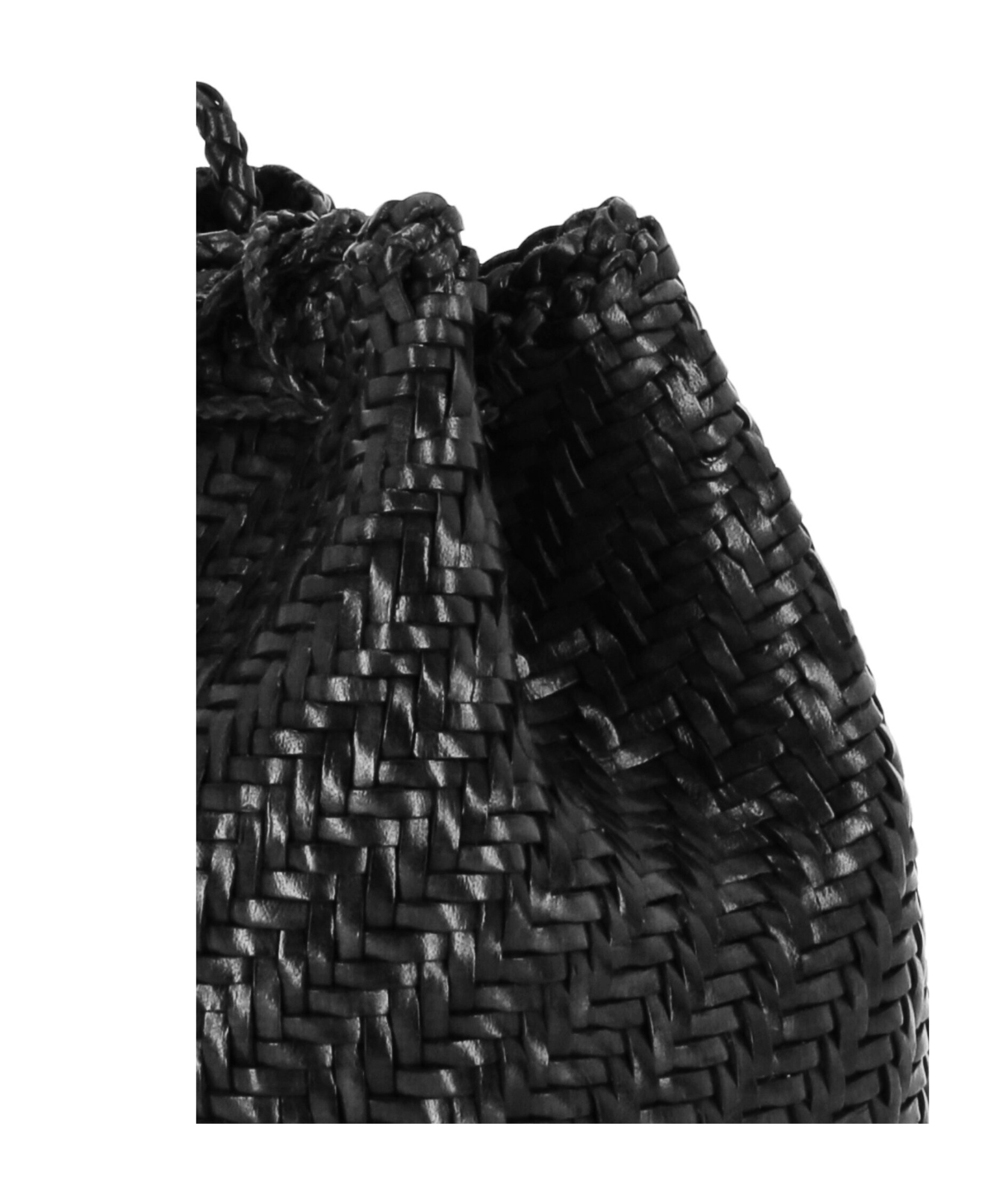 Dragon Diffusion Pompom Doublej Woven Leather Basket Bag In Black
