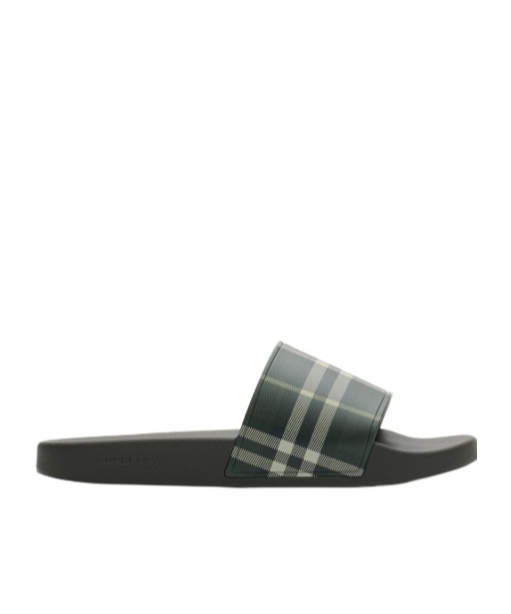 Burberry Mens Green Comb Furley Check Rubber Sliders
