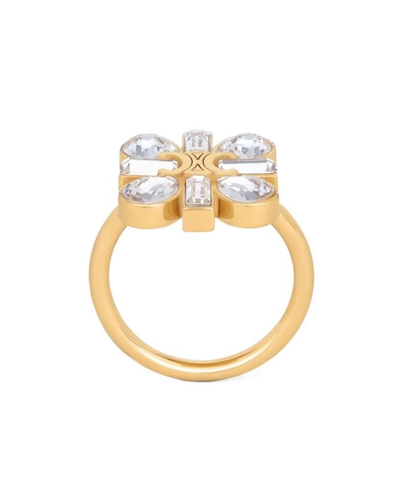 Celine Daisy Ring In Strass And Brass With Gold Finish In Gold