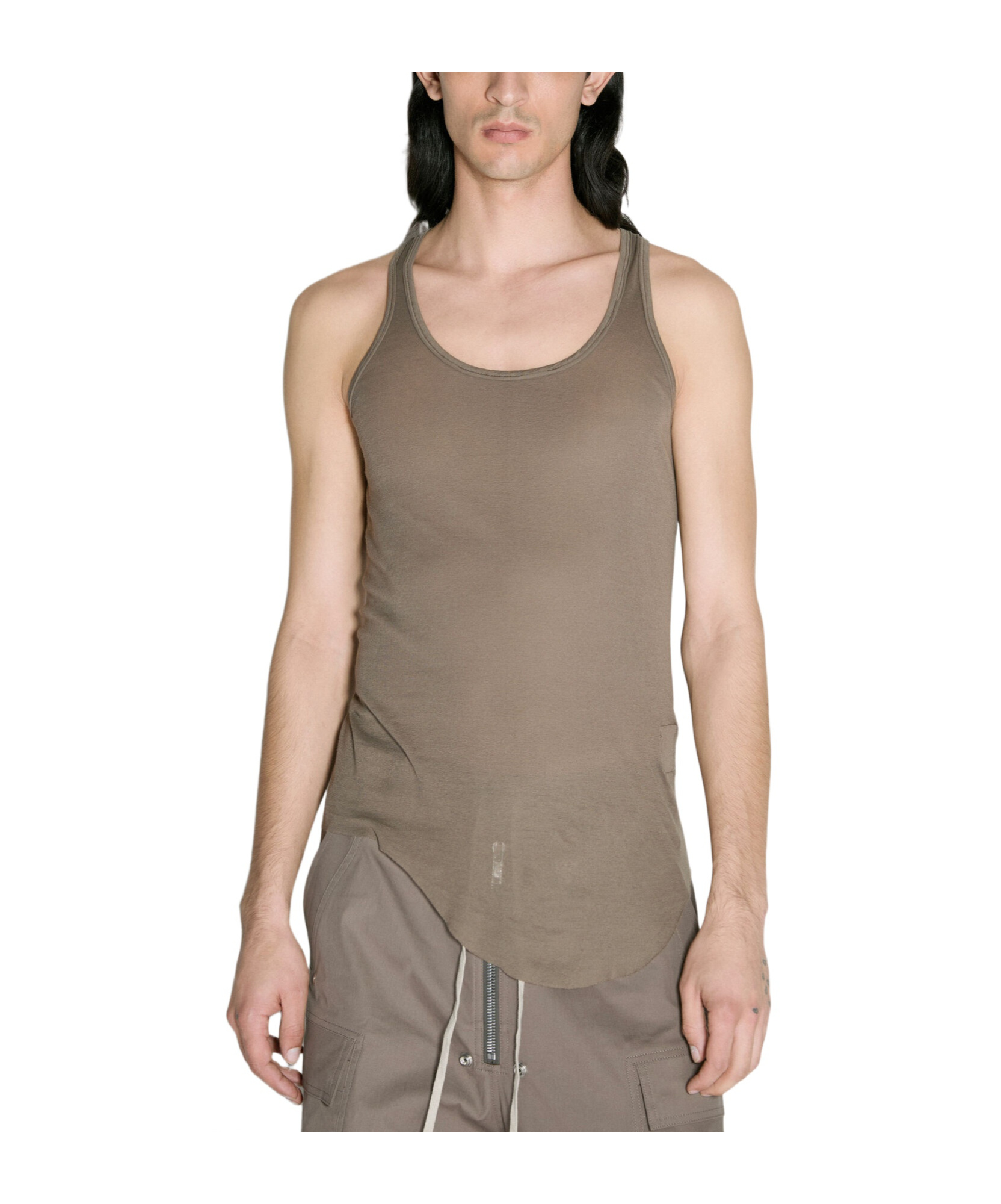 Rick Owens Drkshdw Longline Cotton Tank Top In Brown