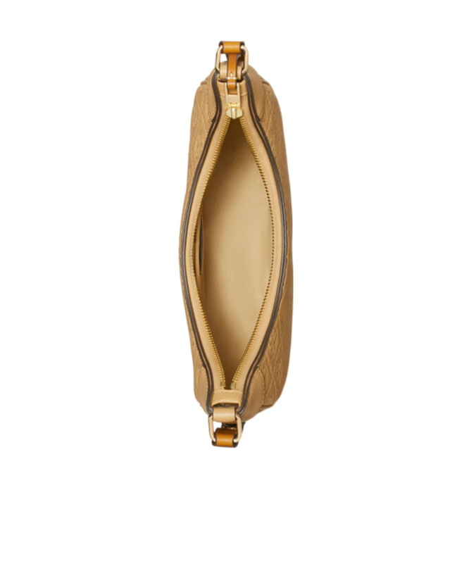 Tory Burch T Monogram Pebble Crescent Bag In Brown