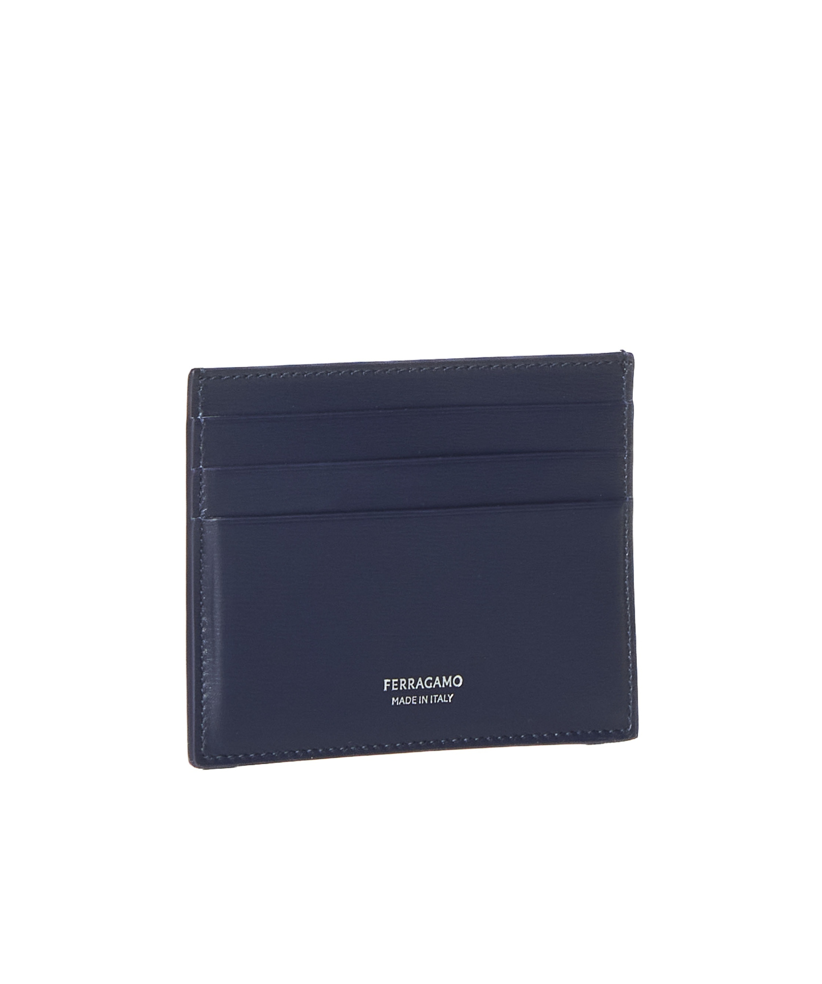 Ferragamo Florence Blue Card Holder With Logo Lettering On The Front In Leather Man In Black