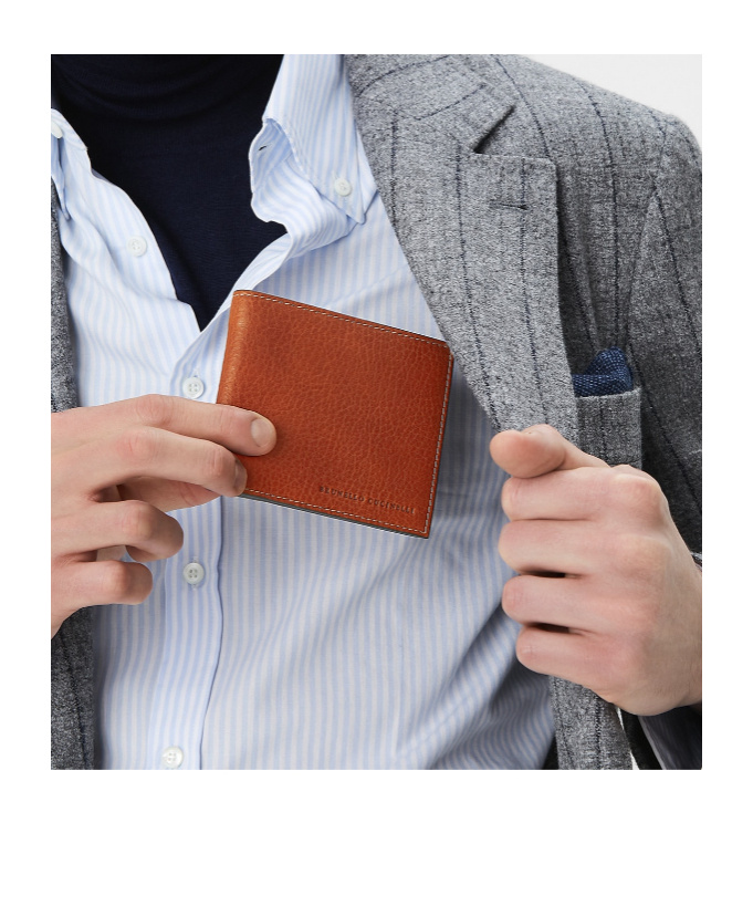 Brunello Cucinelli Debossed Logo Billfold Wallet In Brown