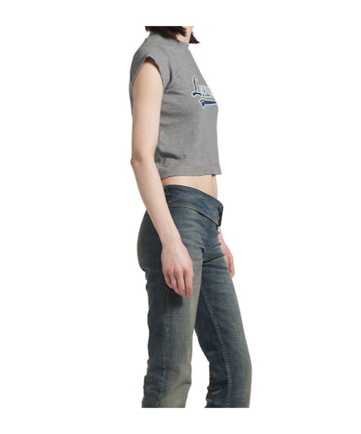 Balenciaga Women's Luxury Script Shrunk T-shirt In Dark Heather Grey/blue In Multi