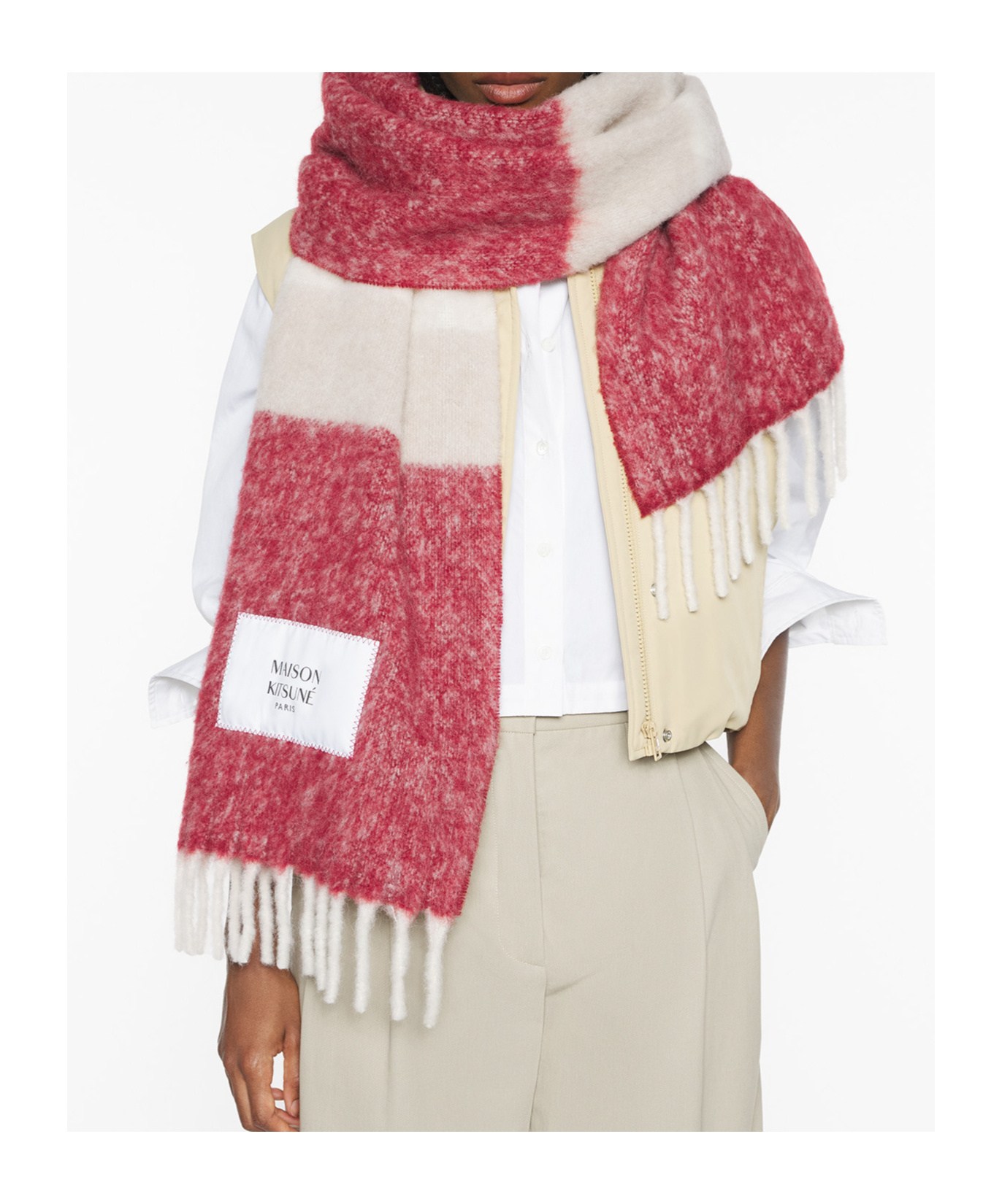Maison Kitsuné Striped Scarf In Pink
