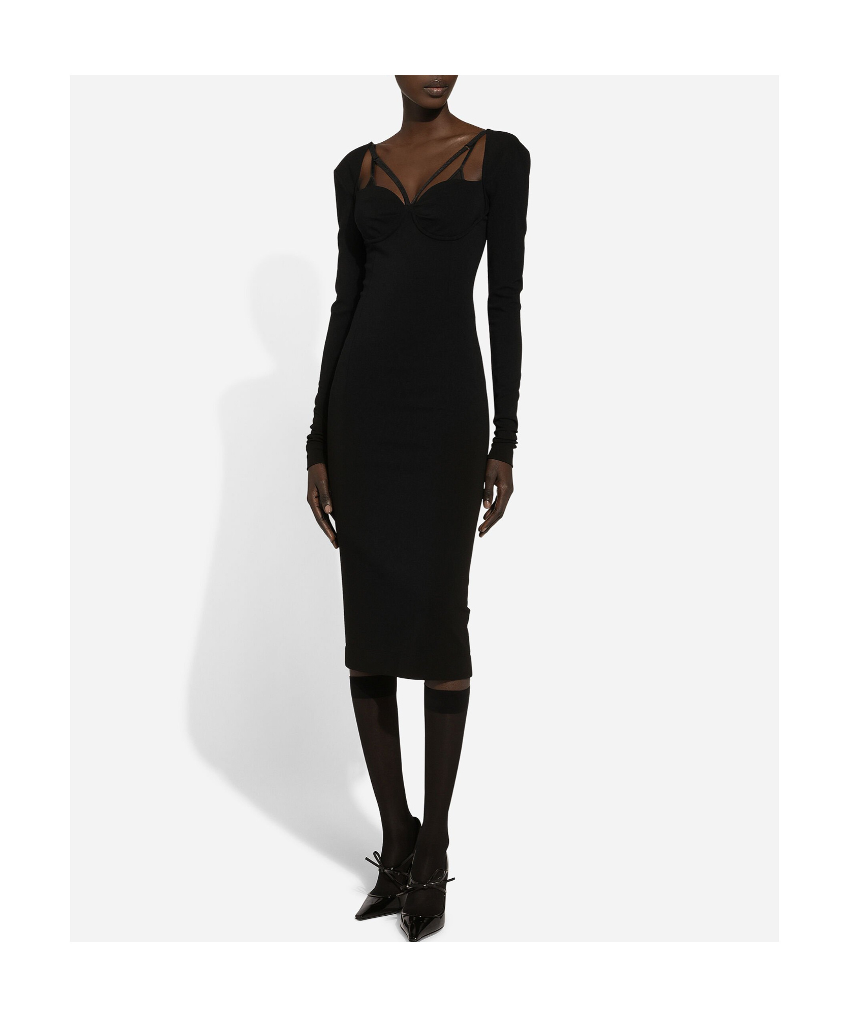 Dolce & Gabbana Jersey Milano Rib Calf-length Dress In Black
