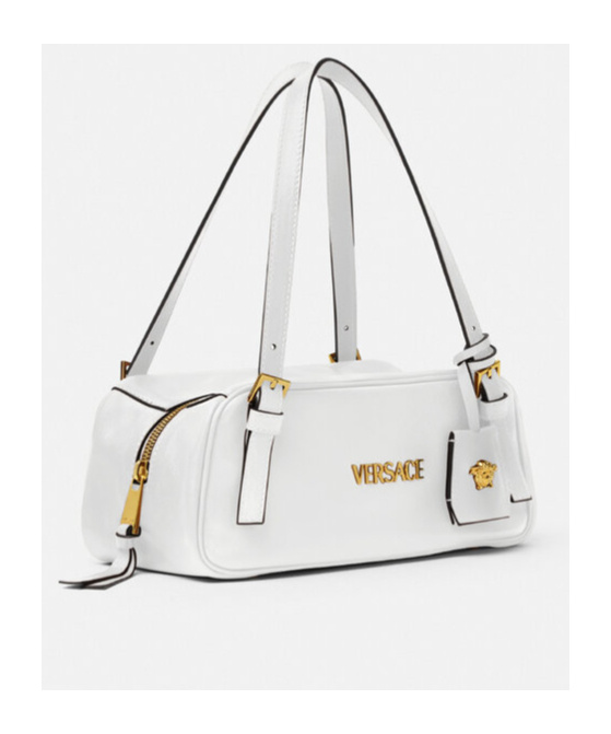 Versace Tag Zipper Shoulder Bag In White