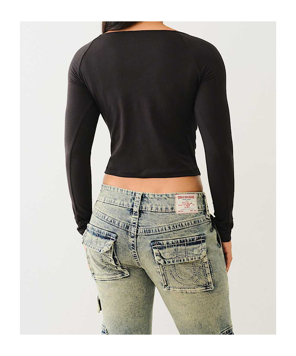 TRUE RELIGION HORSESHOE BOAT NECK LONG SLEEVE TEE 